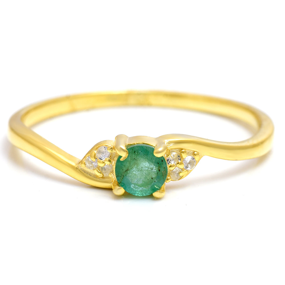 Pierścionek srebrny pozłacany z brazylijskim szmaragdem i białym topazem 1 