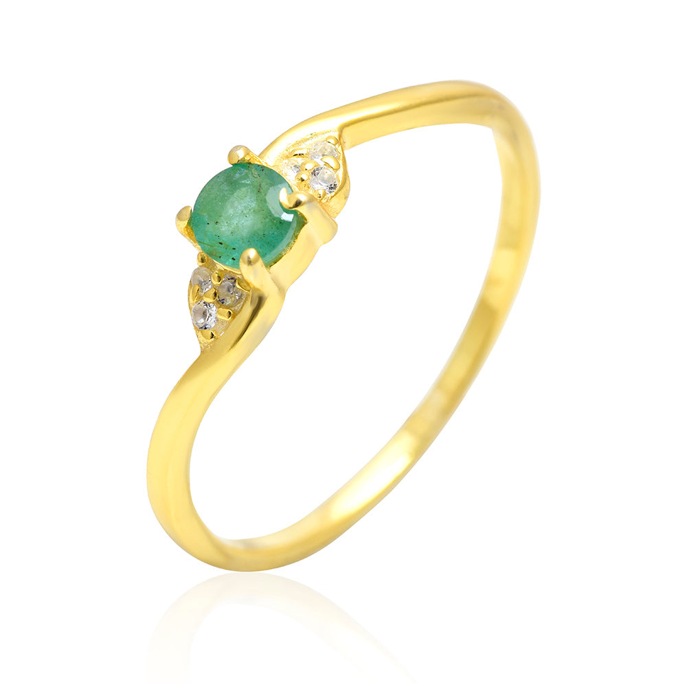 Pierścionek srebrny pozłacany z brazylijskim szmaragdem i białym topazem 4 