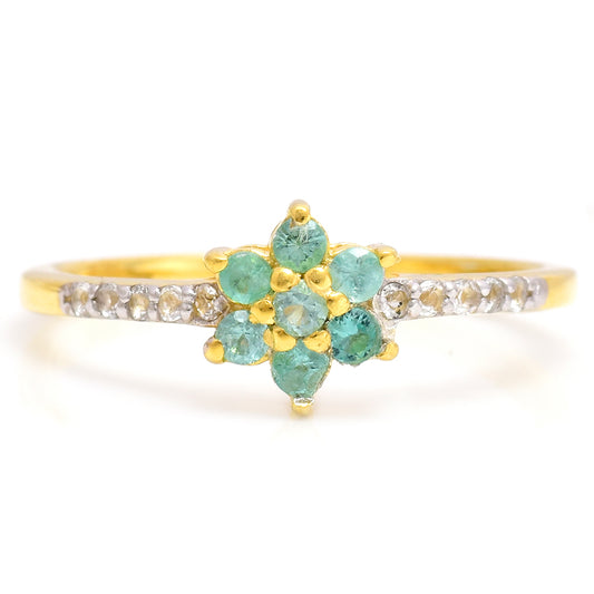 Pierścionek srebrny pozłacany z brazylijskim szmaragdem i białym topazem