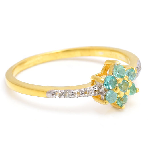 Pierścionek srebrny pozłacany z brazylijskim szmaragdem i białym topazem