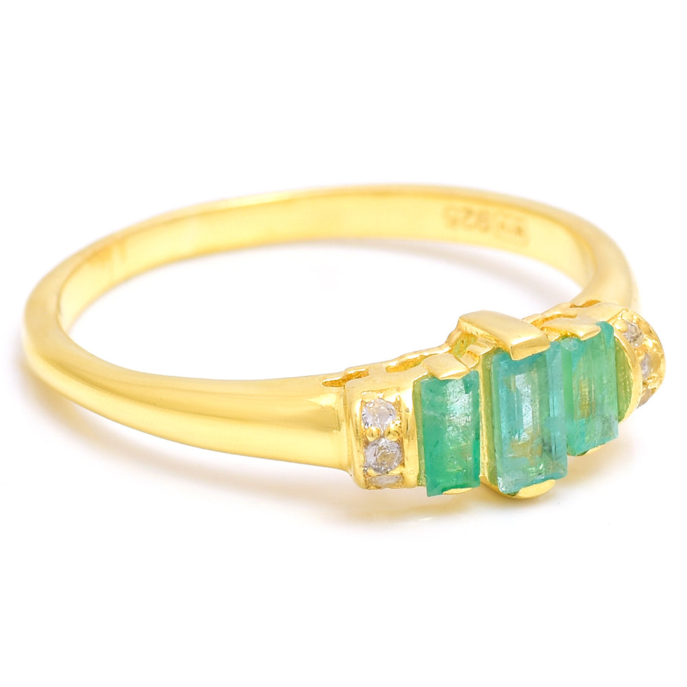 Pierścionek srebrny pozłacany z brazylijskim szmaragdem i białym topazem 6 