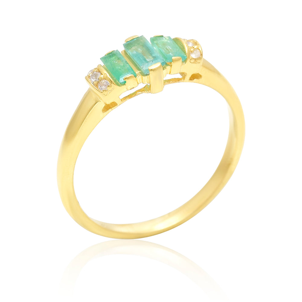 Pierścionek srebrny pozłacany z brazylijskim szmaragdem i białym topazem 3 