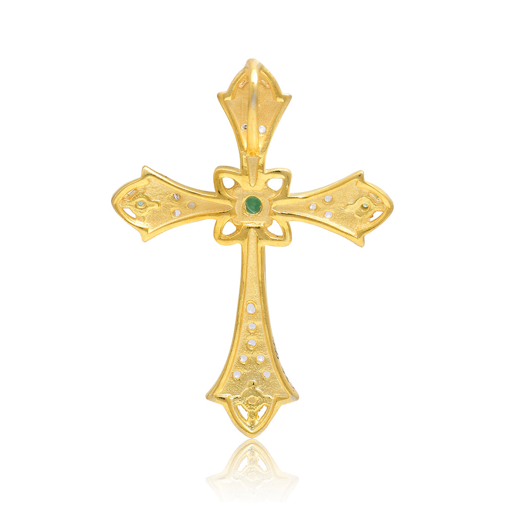 Zawieszka srebrna pozłacana z brazylijskim szmaragdem i białym topazem