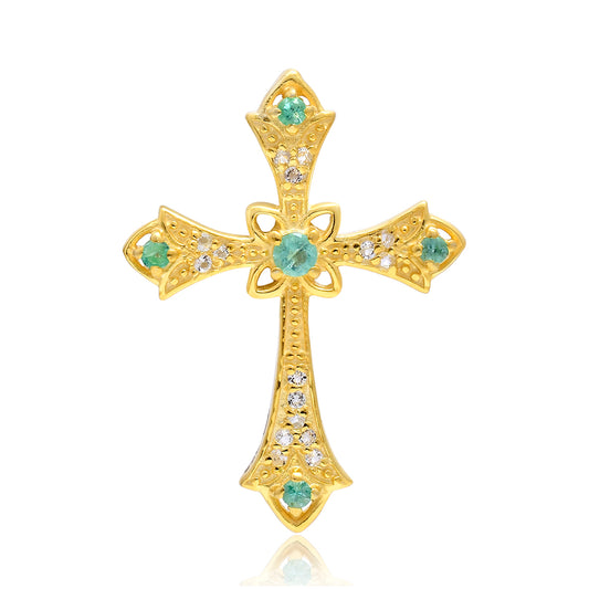 Zawieszka srebrna pozłacana z brazylijskim szmaragdem i białym topazem