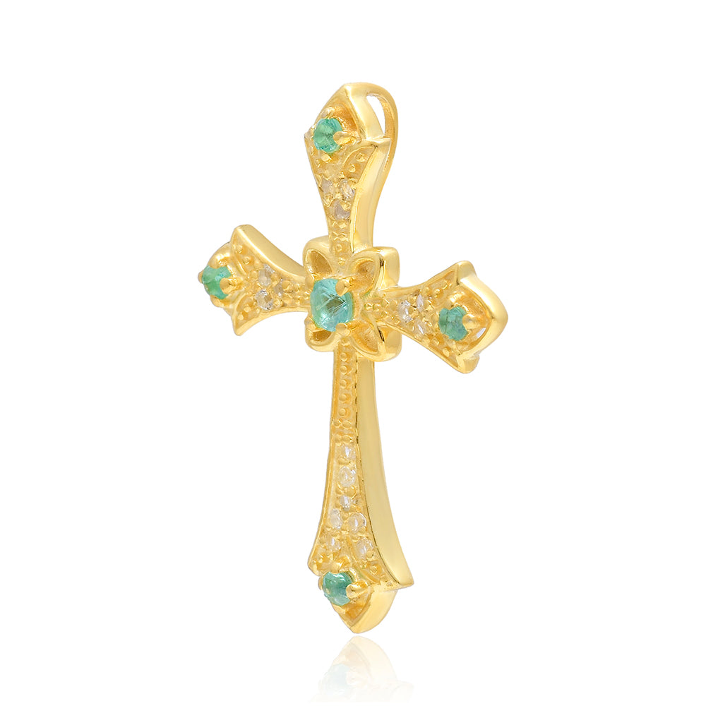 Zawieszka srebrna pozłacana z brazylijskim szmaragdem i białym topazem