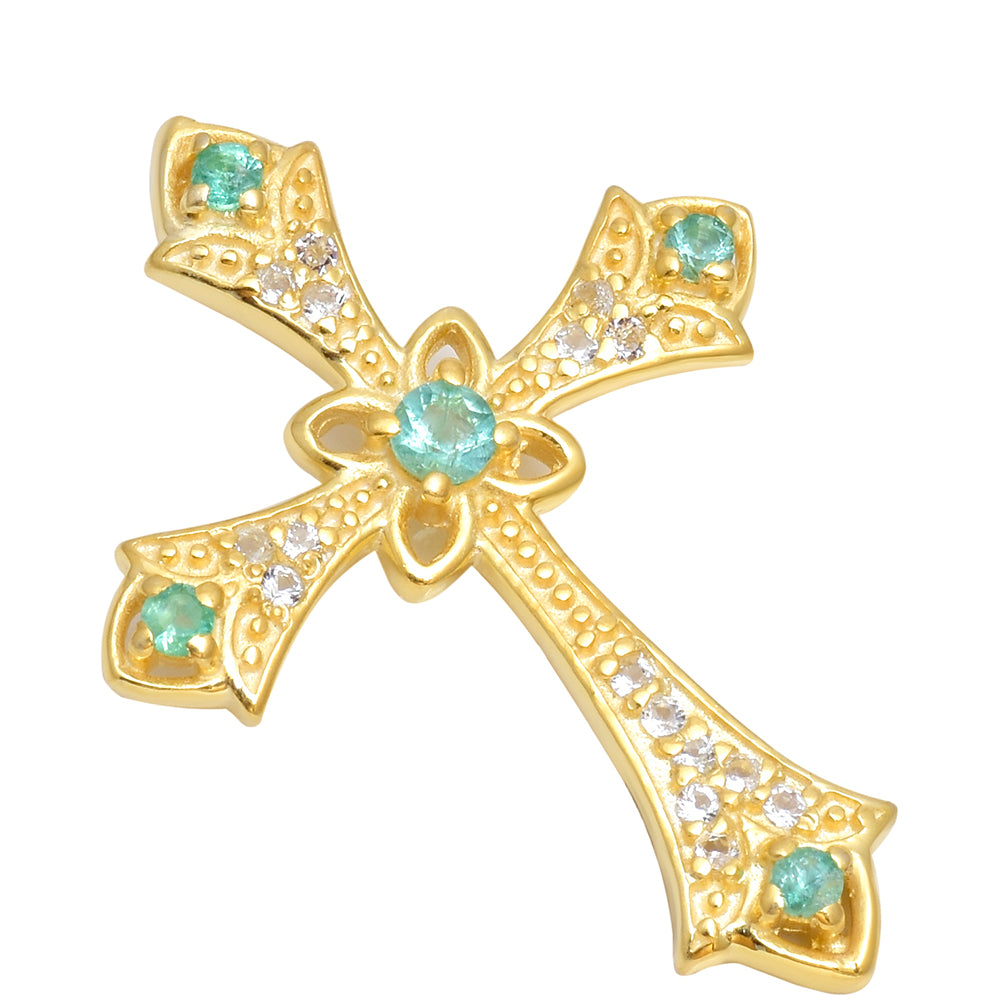 Zawieszka srebrna pozłacana z brazylijskim szmaragdem i białym topazem 4 