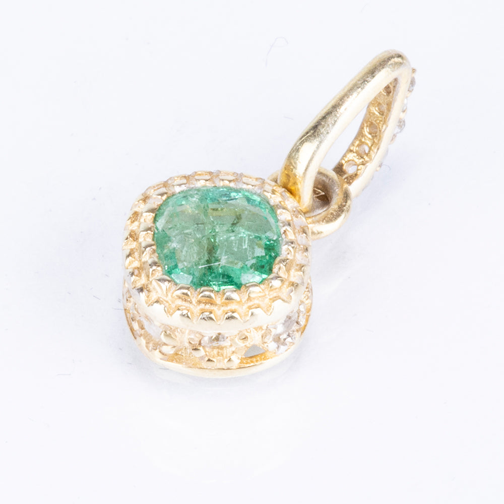 Zawieszka srebrna pozłacana z brazylijskim szmaragdem i białym topazem