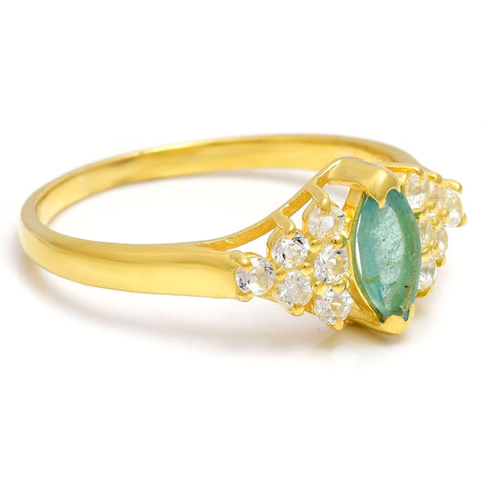 Pierścionek srebrny pozłacany z brazylijskim szmaragdem i białym topazem