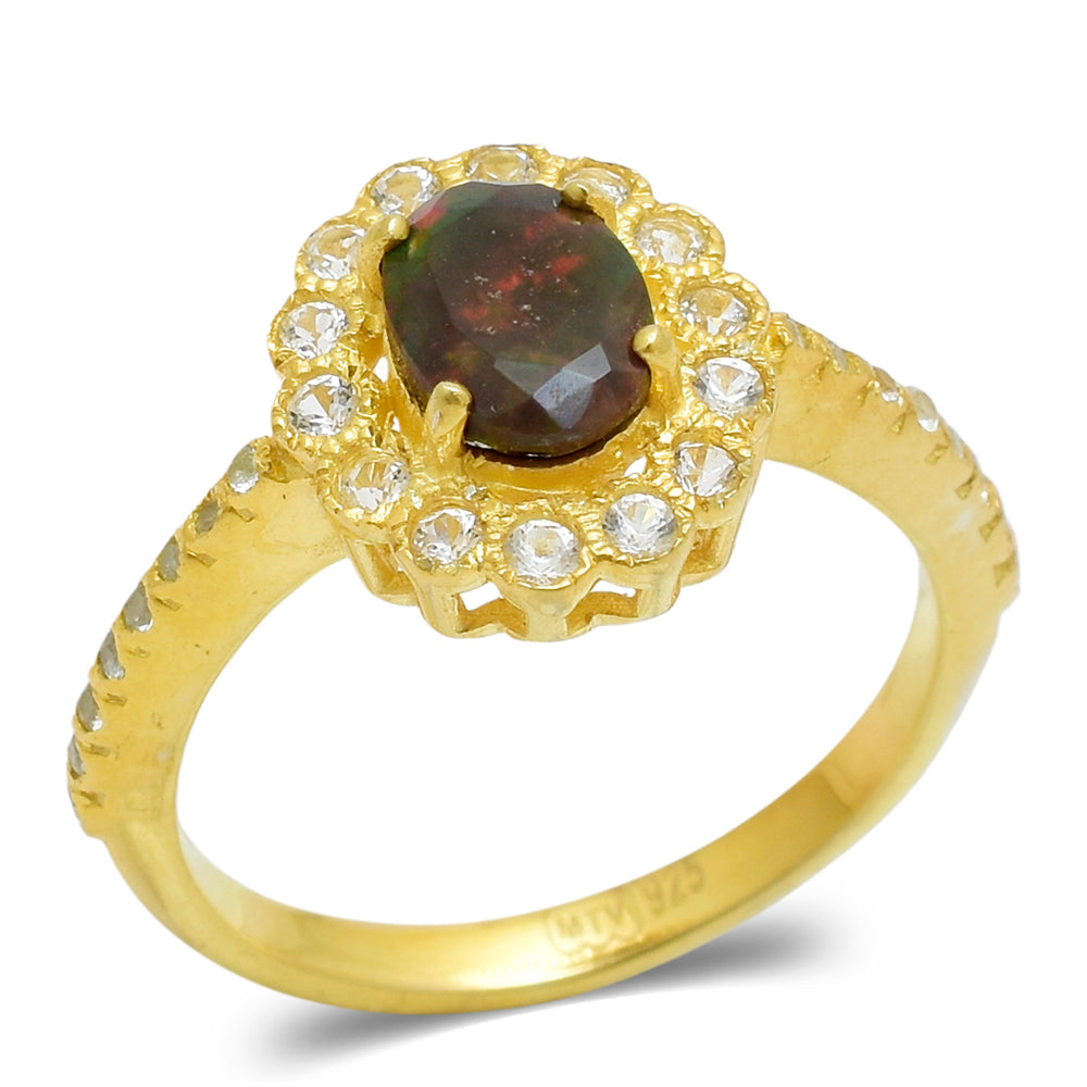 Pierścionek srebrny pozłacany z opalem etiopskim i białym topazem