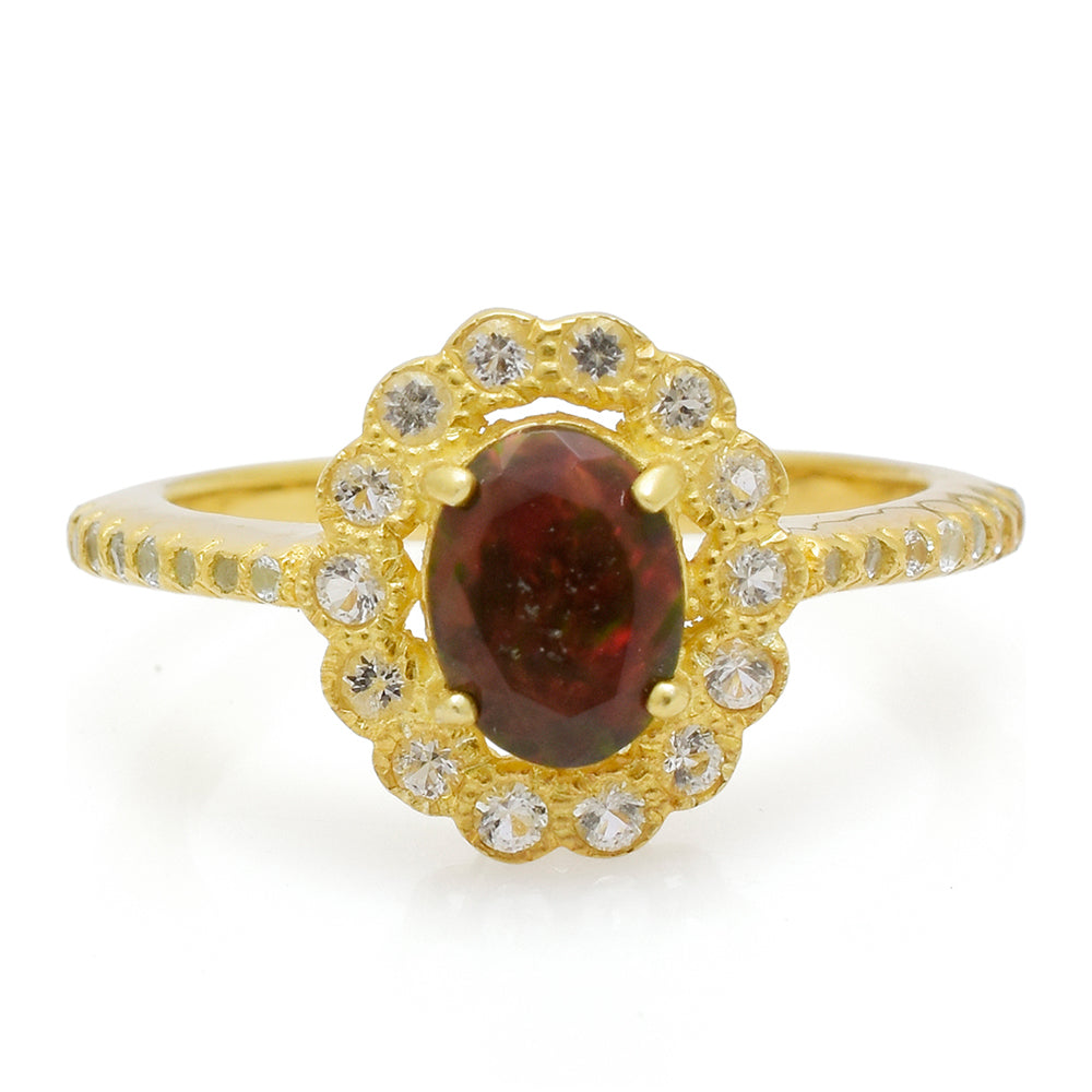 Pierścionek srebrny pozłacany z opalem etiopskim i białym topazem 1 