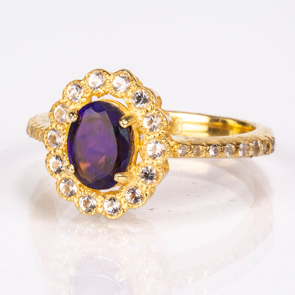 Pierścionek srebrny pozłacany z opalem etiopskim i białym topazem 5 