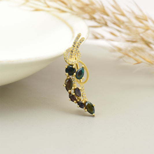 Broszka srebrny pozłacany z opalem etiopskim i białym topazem