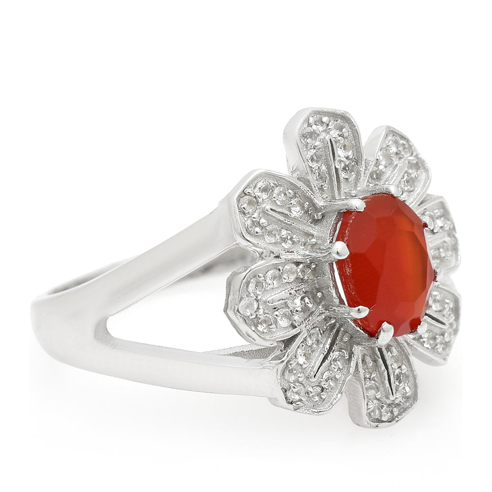 Pierścionek ze srebra próby 925 z czerwonym agatem i białym topazem