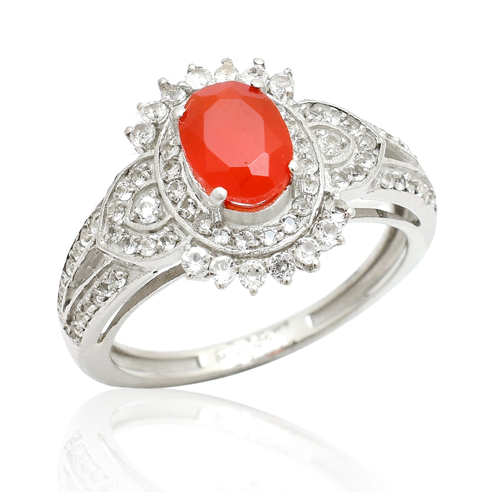 Pierścionek ze srebra próby 925 z czerwonym agatem i białym topazem