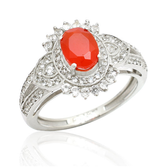 Pierścionek ze srebra próby 925 z czerwonym agatem i białym topazem