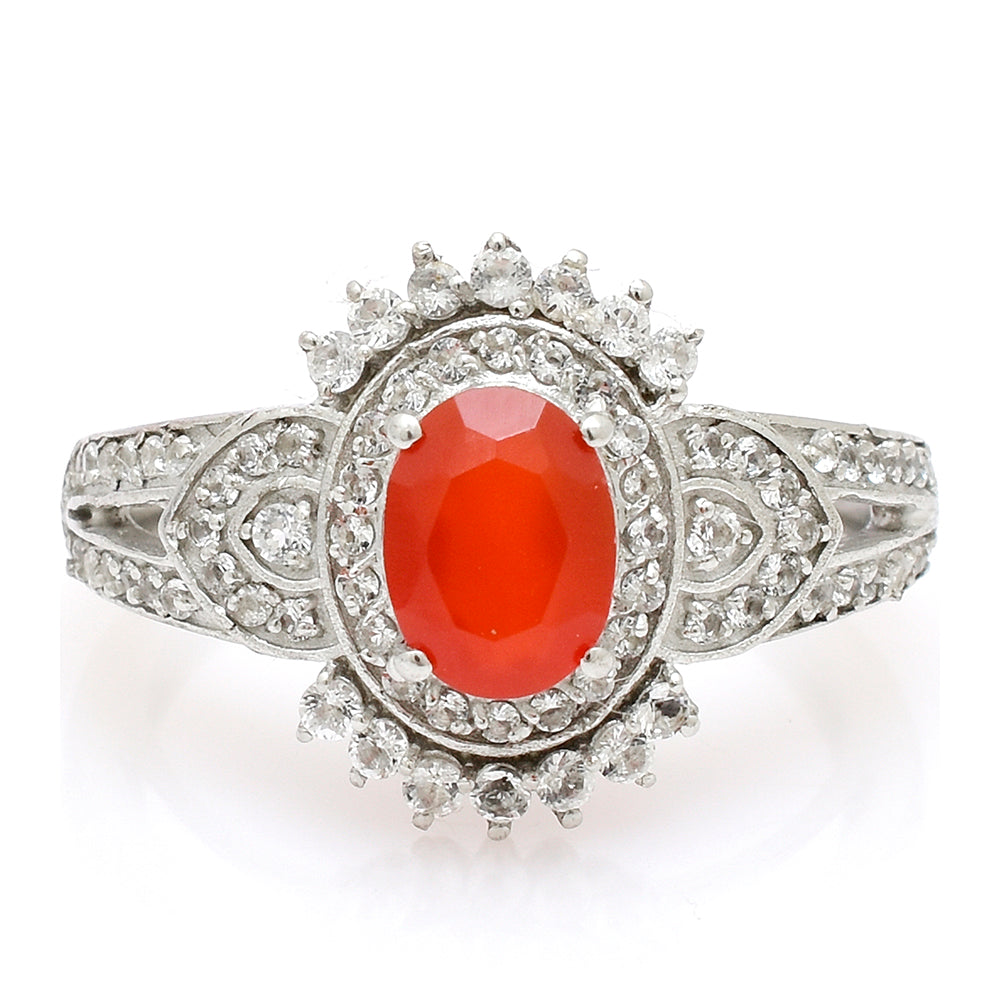 Pierścionek ze srebra próby 925 z czerwonym agatem i białym topazem