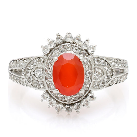 Pierścionek ze srebra próby 925 z czerwonym agatem i białym topazem