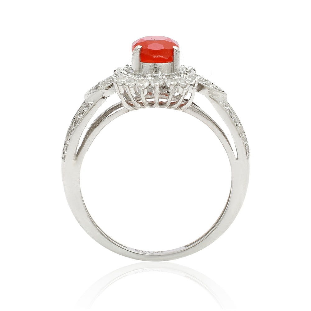 Pierścionek ze srebra próby 925 z czerwonym agatem i białym topazem 3 