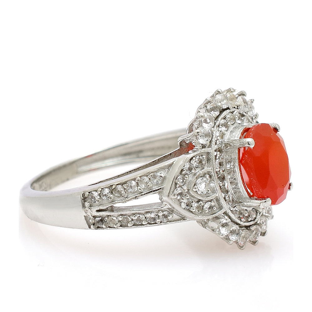 Pierścionek ze srebra próby 925 z czerwonym agatem i białym topazem 4 