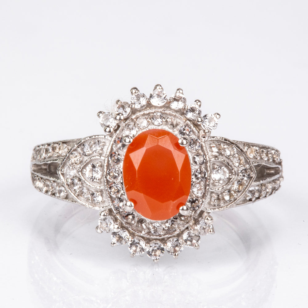 Pierścionek ze srebra próby 925 z czerwonym agatem i białym topazem 5 