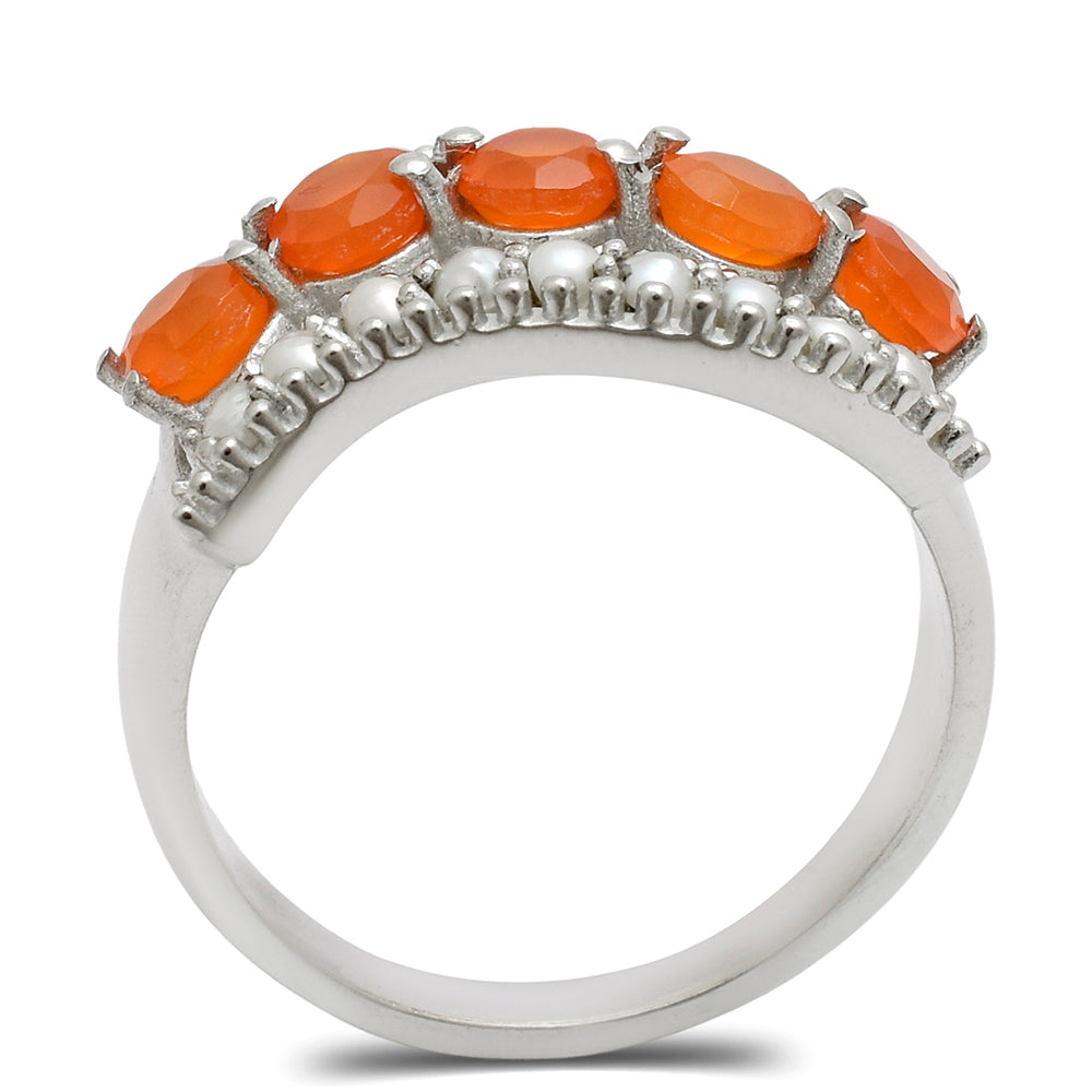 Pierścionek ze srebra próby 925 z czerwonym agatem i białą perłą słodkowodną 2 