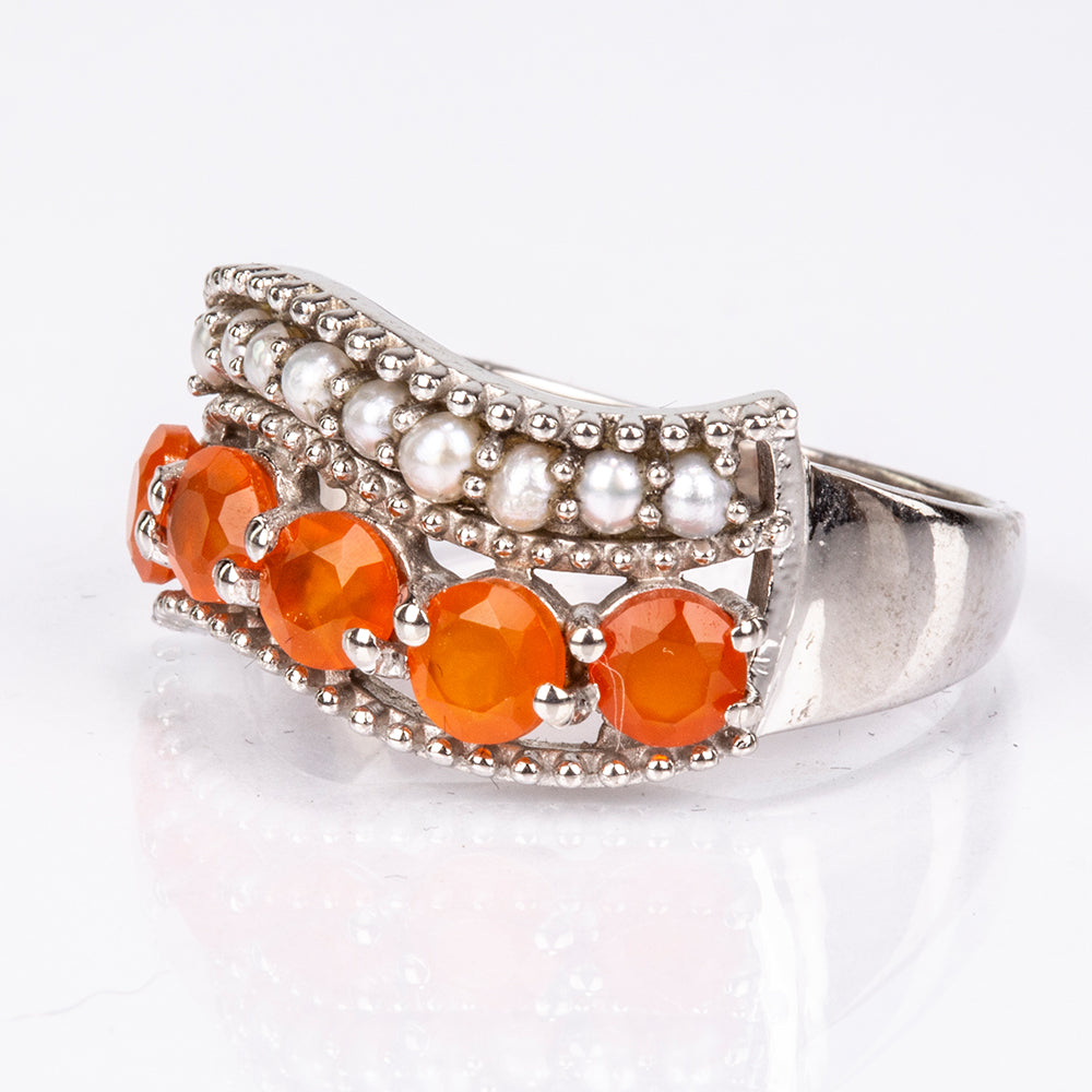 Pierścionek ze srebra próby 925 z czerwonym agatem i białą perłą słodkowodną 4 