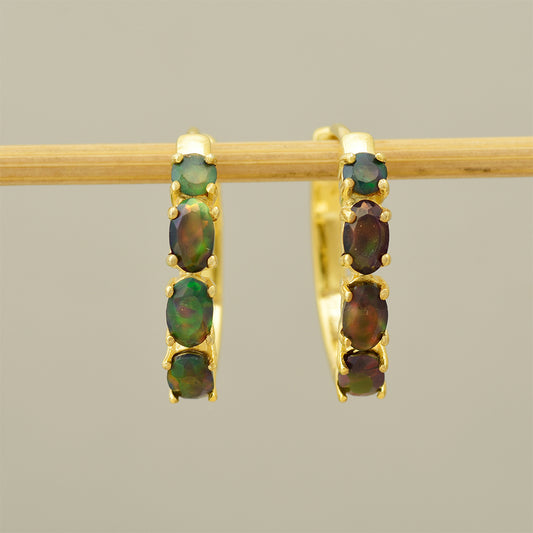 Kolczyki srebrne pozłacane z opalem etiopskim