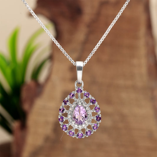 Zawieszka ze srebra próba 925 z brazylijskim ametystem i białym topazem