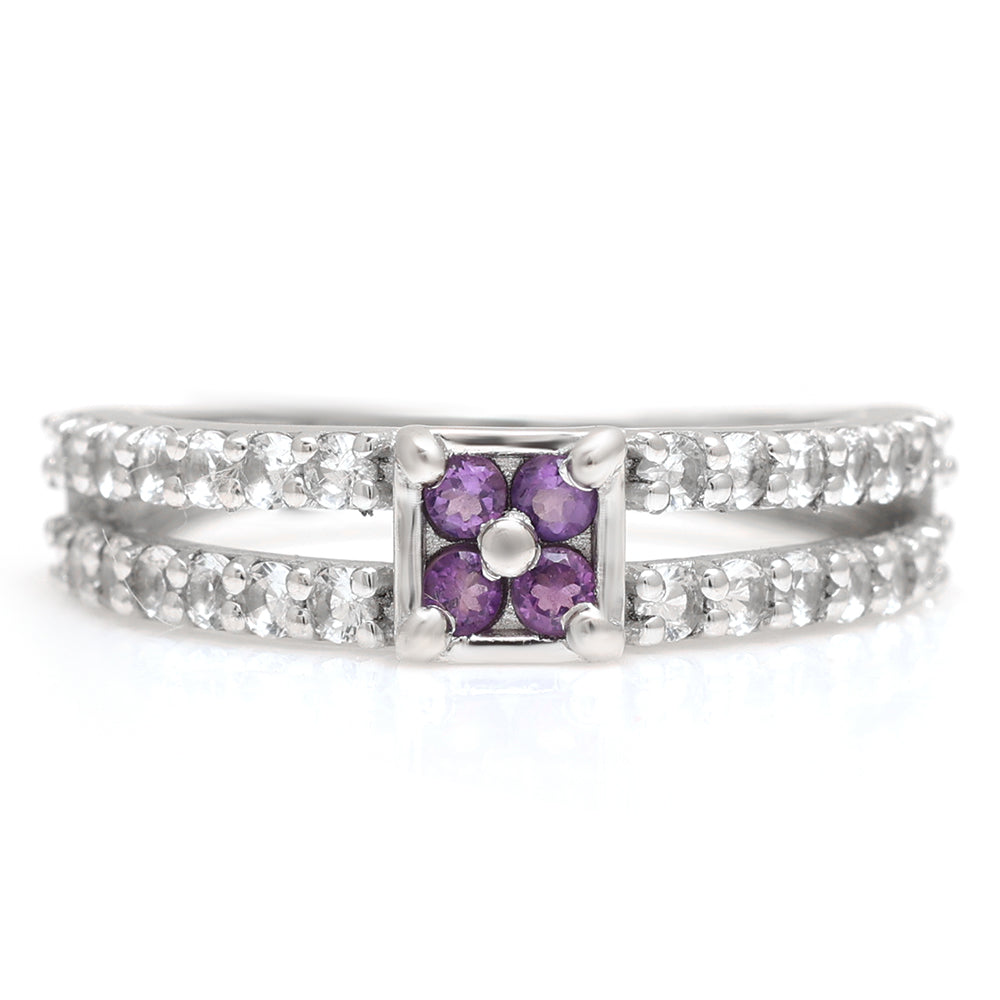 Pierścionek ze srebra próby 925 z brazylijskim ametystem i białym topazem