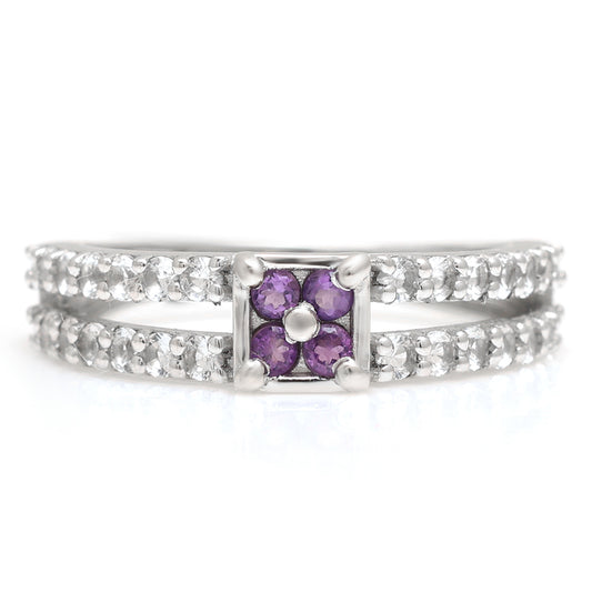 Pierścionek ze srebra próby 925 z brazylijskim ametystem i białym topazem