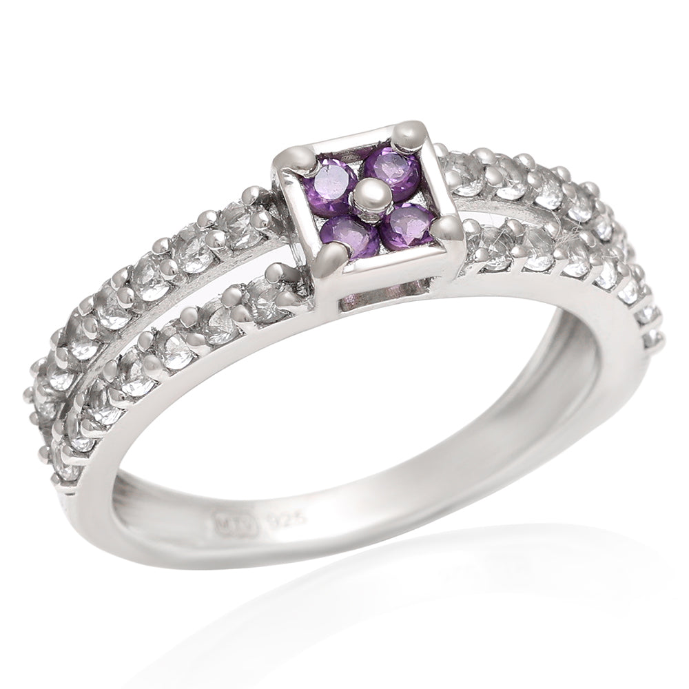 Pierścionek ze srebra próby 925 z brazylijskim ametystem i białym topazem
