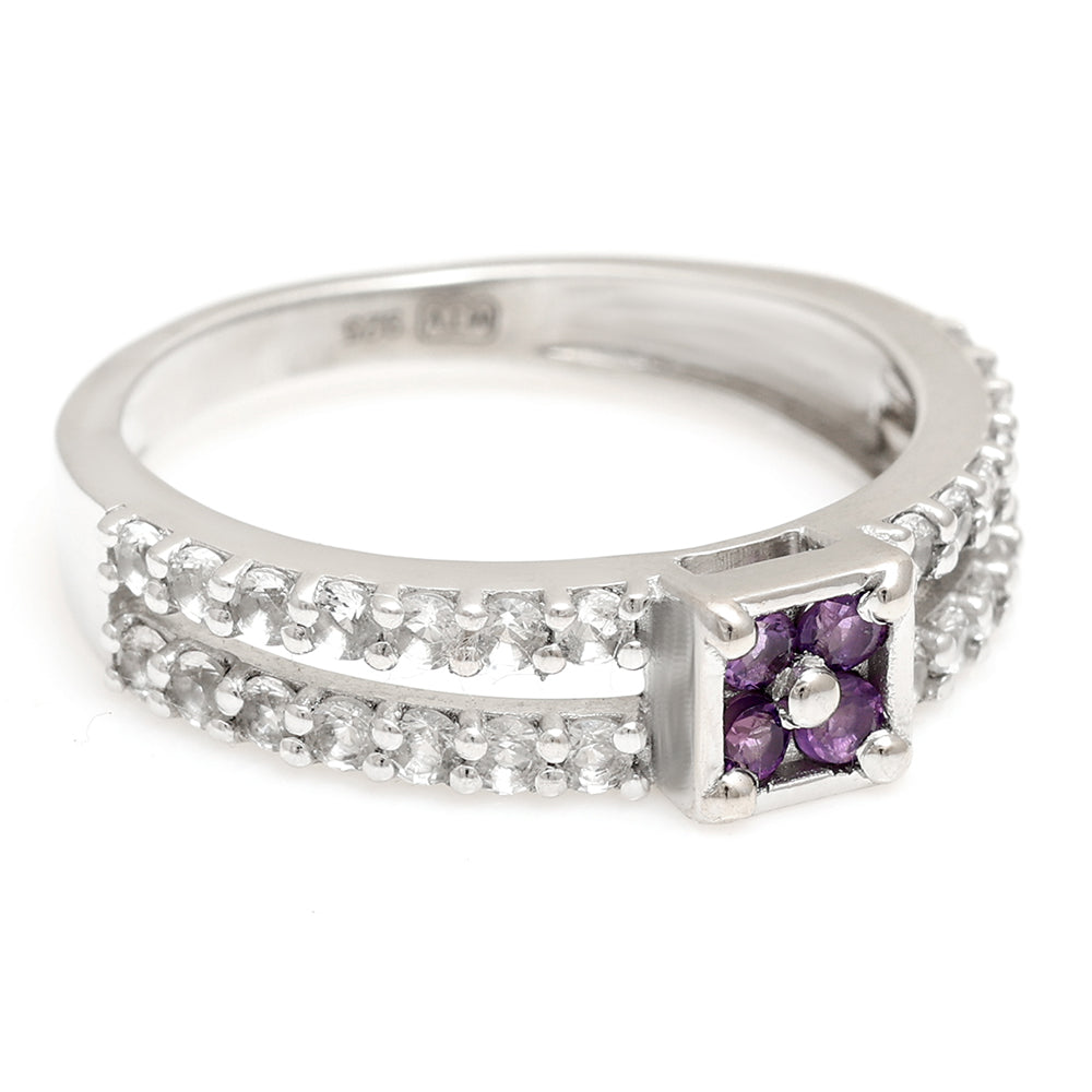 Pierścionek ze srebra próby 925 z brazylijskim ametystem i białym topazem 6 