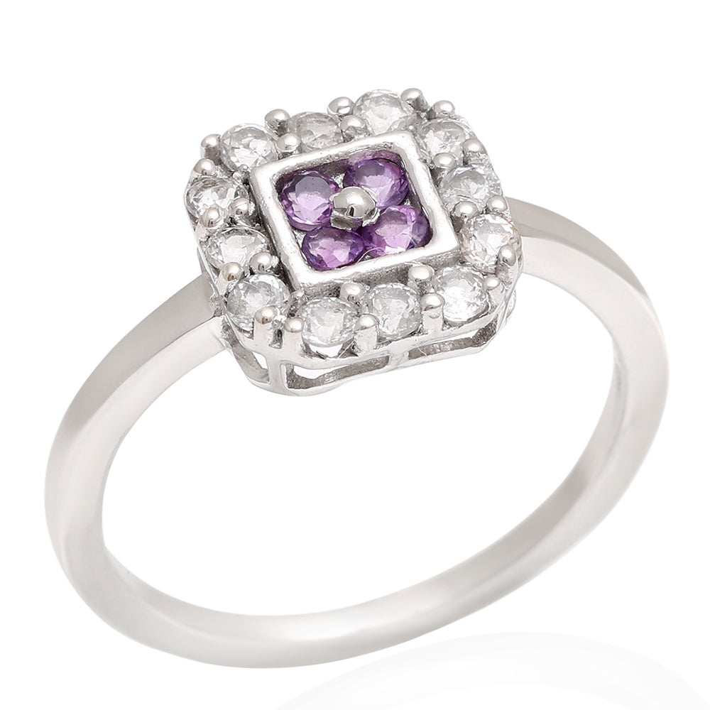 Pierścionek ze srebra próby 925 z brazylijskim ametystem i białym topazem 5 