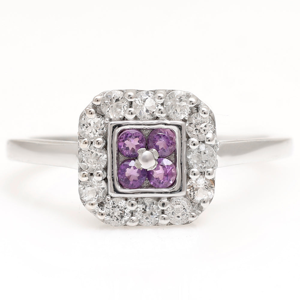 Pierścionek ze srebra próby 925 z brazylijskim ametystem i białym topazem 6 