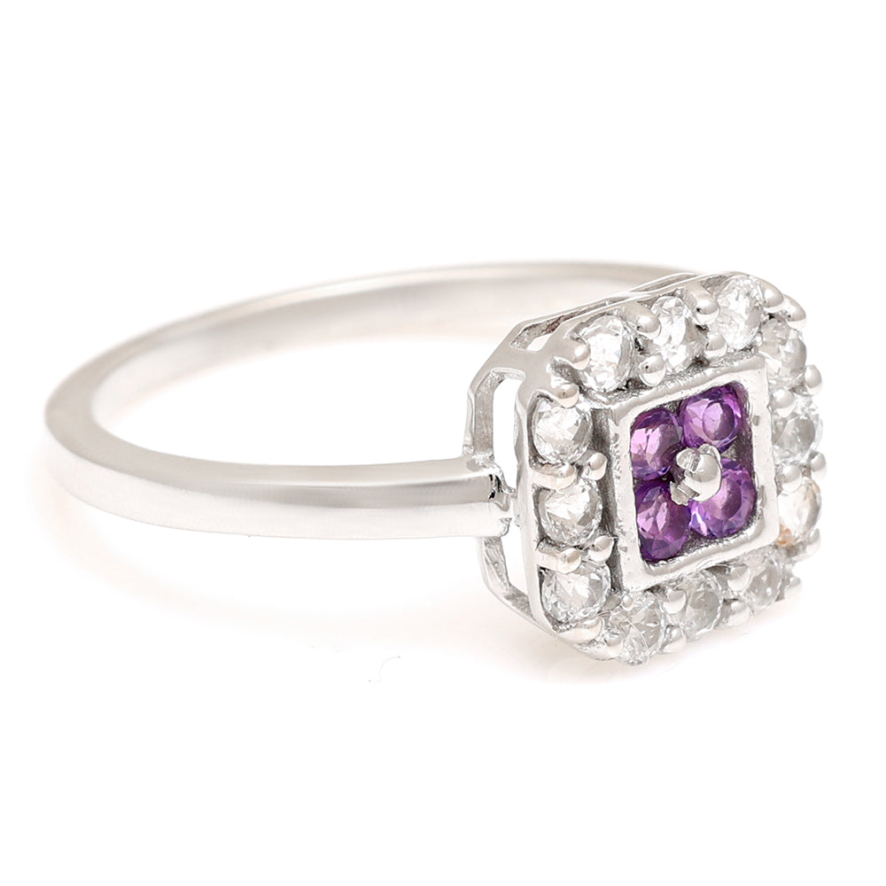 Pierścionek ze srebra próby 925 z brazylijskim ametystem i białym topazem