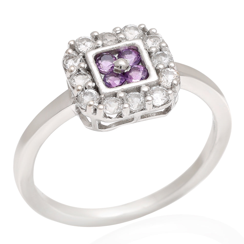 Pierścionek ze srebra próby 925 z brazylijskim ametystem i białym topazem