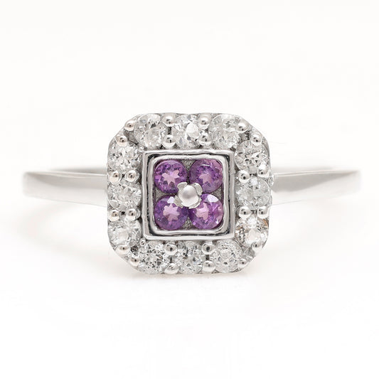 Pierścionek ze srebra próby 925 z brazylijskim ametystem i białym topazem