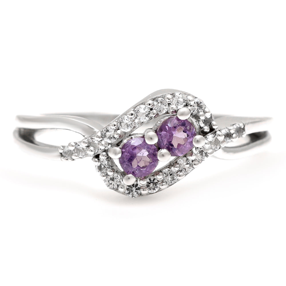 Pierścionek ze srebra próby 925 z brazylijskim ametystem i białym topazem