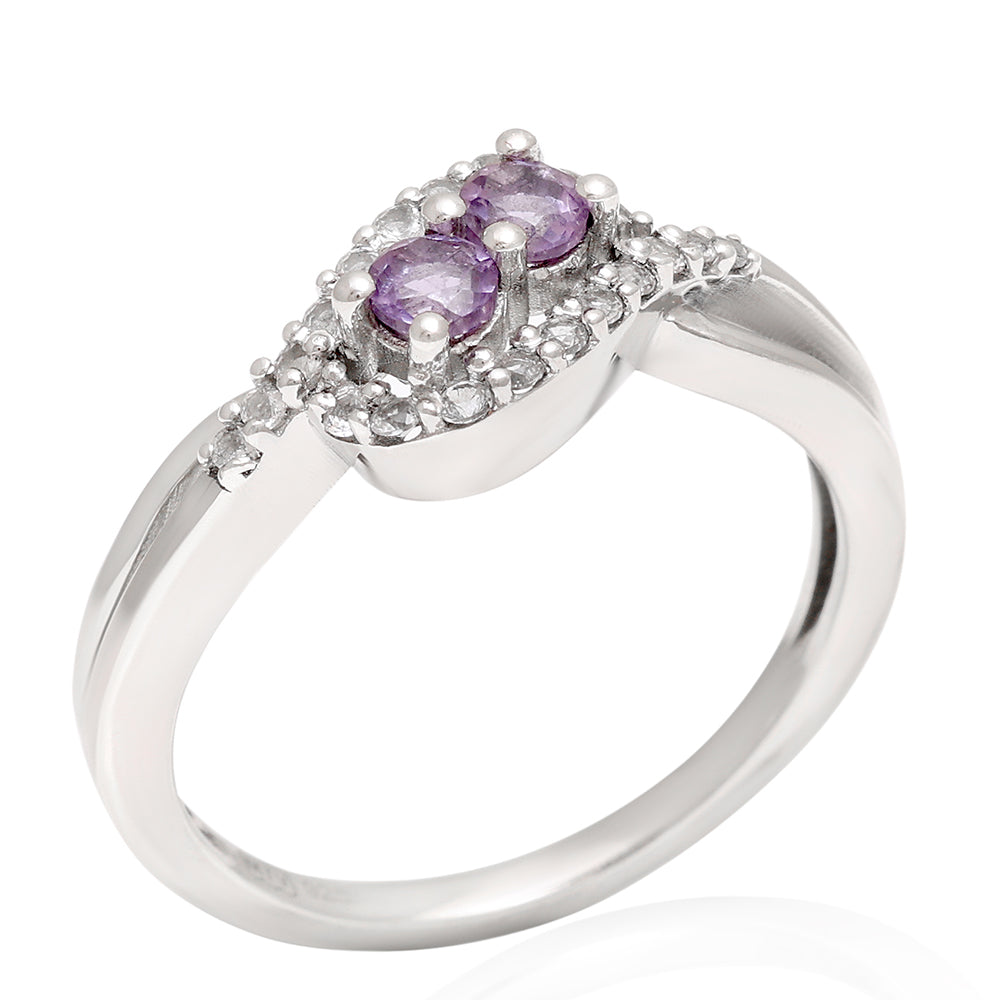 Pierścionek ze srebra próby 925 z brazylijskim ametystem i białym topazem 7 