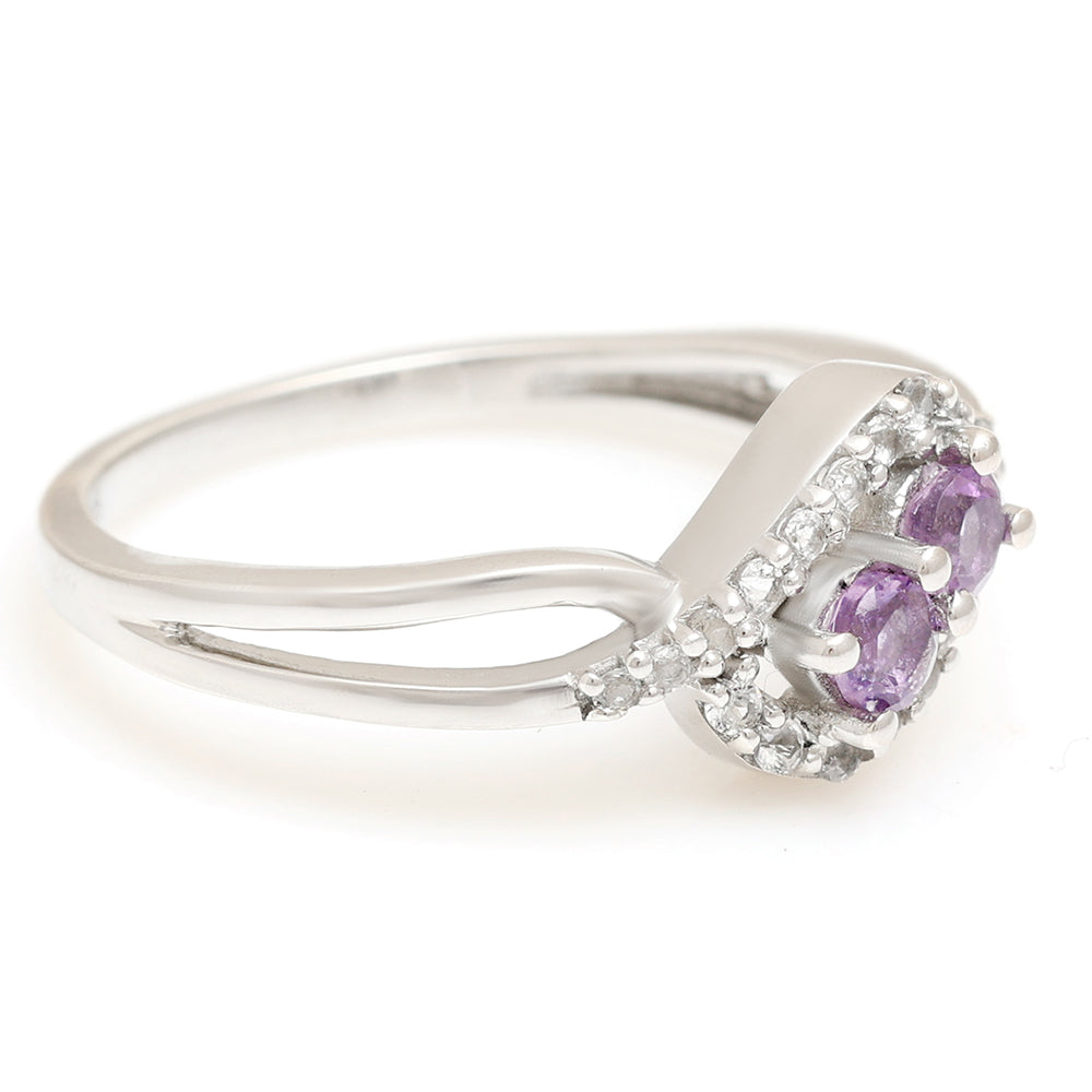 Pierścionek ze srebra próby 925 z brazylijskim ametystem i białym topazem 8 