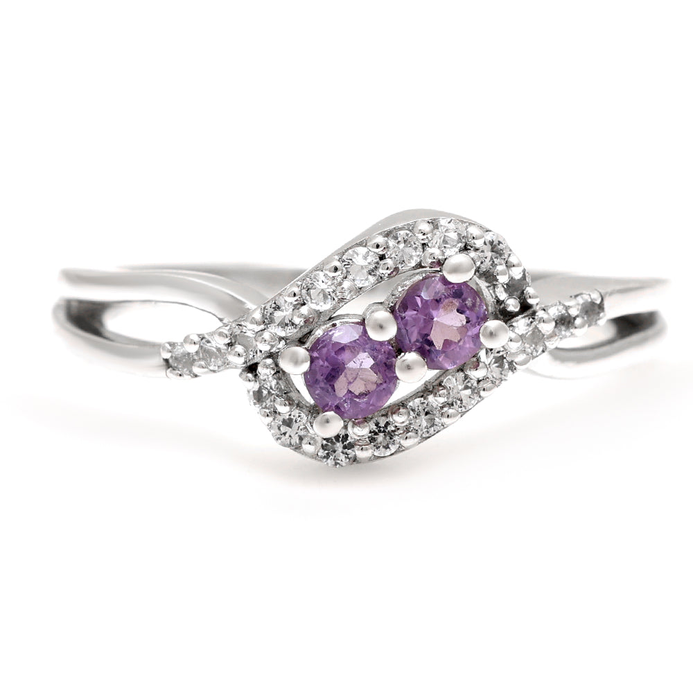 Pierścionek ze srebra próby 925 z brazylijskim ametystem i białym topazem