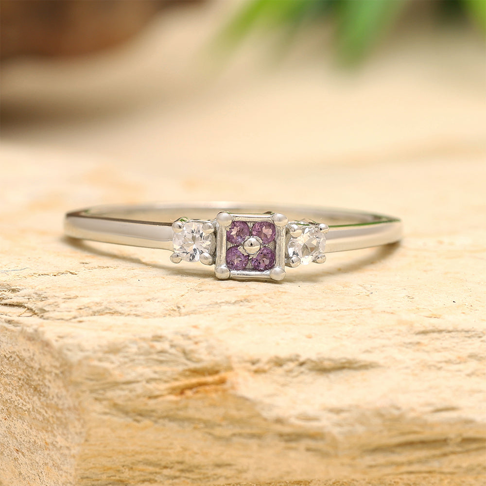 Pierścionek ze srebra próby 925 z brazylijskim ametystem i białym topazem 2 