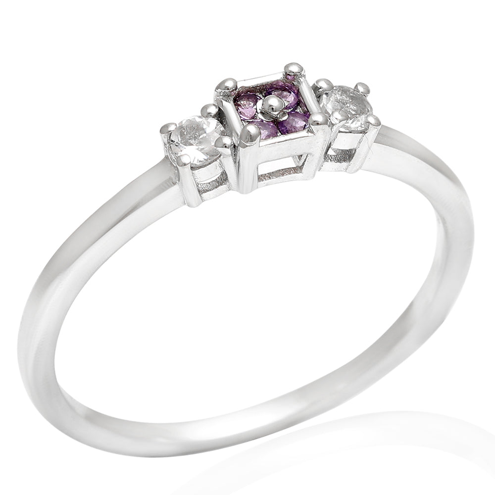 Pierścionek ze srebra próby 925 z brazylijskim ametystem i białym topazem