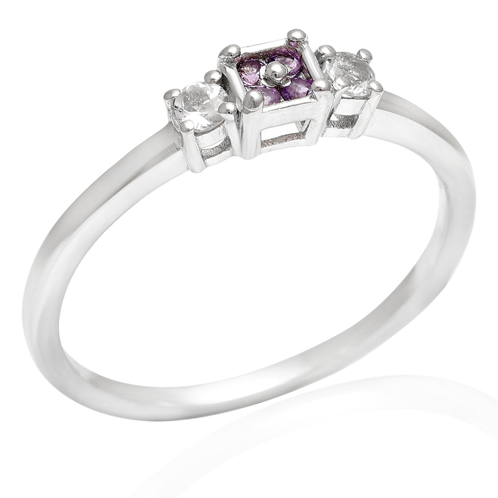 Pierścionek ze srebra próby 925 z brazylijskim ametystem i białym topazem 4 
