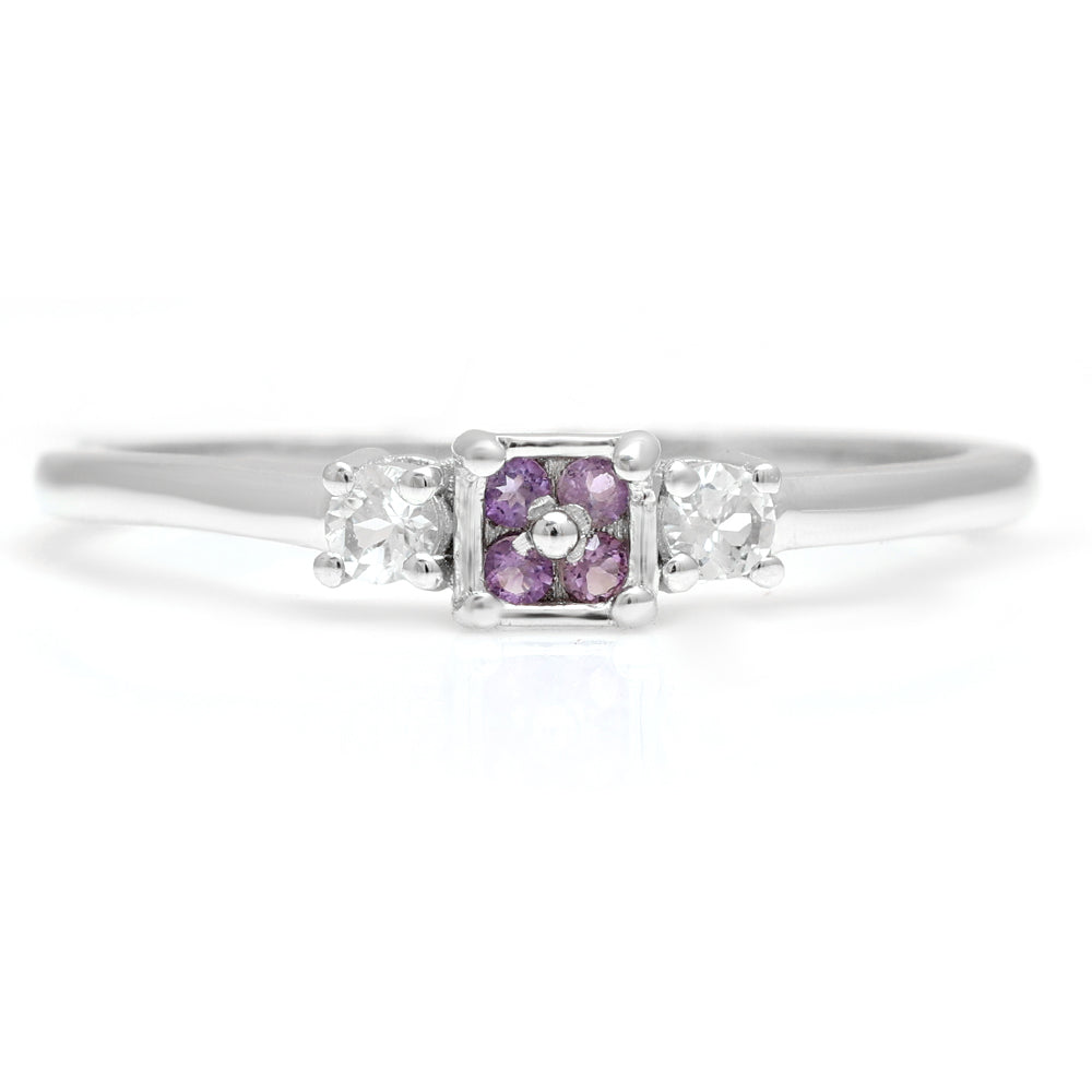 Pierścionek ze srebra próby 925 z brazylijskim ametystem i białym topazem 7 