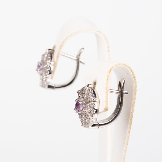 Kolczyki ze srebra próbe 925 z białym topazem i brazylijskim ametystem