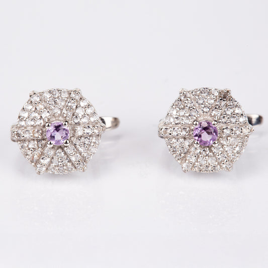 Kolczyki ze srebra próbe 925 z białym topazem i brazylijskim ametystem