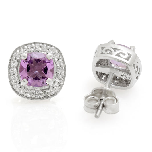 Kolczyki ze srebra próbe 925 z brazylijskim ametystem i białym topazem