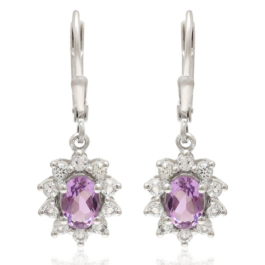 Kolczyki ze srebra próbe 925 z brazylijskim ametystem i białym topazem
