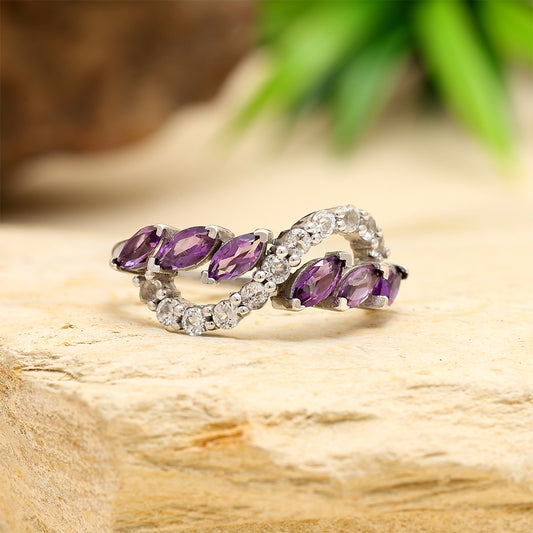 Pierścionek ze srebra próby 925 z brazylijskim ametystem i białym topazem